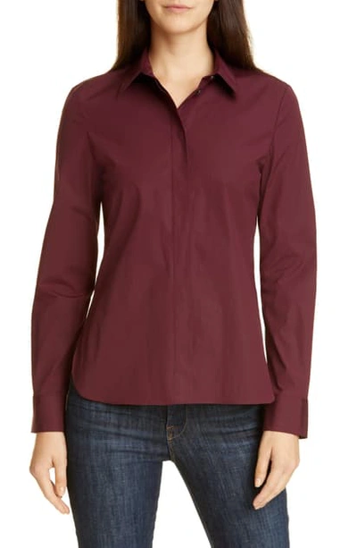 Theory Classic Fitted Stretch Cotton Shirt In Mulberry