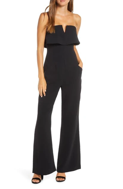 Adelyn Rae Anora Strapless Popover Cocktail Jumpsuit In Black