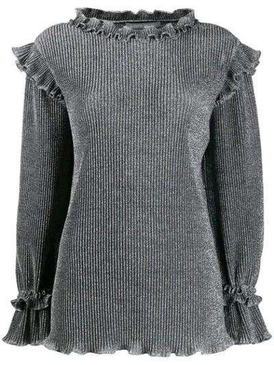 Alberta Ferretti Metallic Knit Ruffled Jumper In Grey