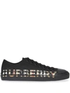 Burberry Larkhall M - Cotton Gabardine Trainer With Logo And Vintage Check Pattern In Black