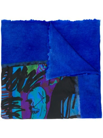 Avant Toi Abstract Print Scarf In Blue