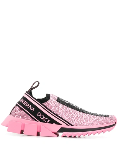 Dolce & Gabbana Sorrento Logo Sneakers With Crystal Embellishment In Pink