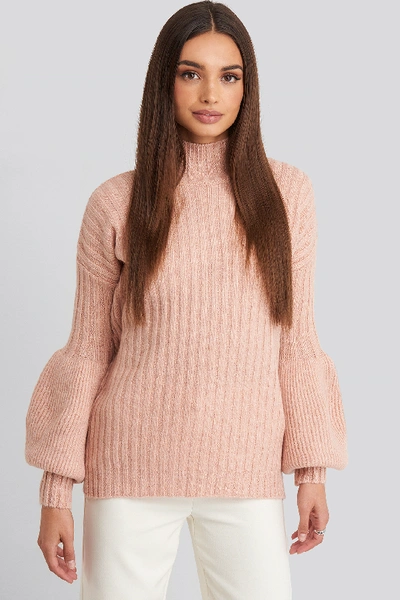 Trendyol High Neck Puff Sleeve Knitted Jumper - Pink