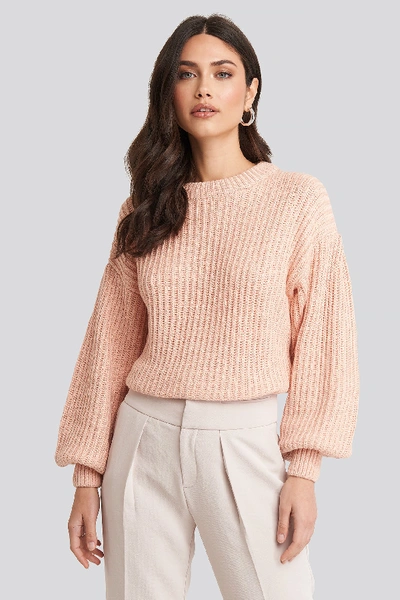 Na-kd Balloon Sleeve Round Neck Sweater - Pink In Dusty Light Pink