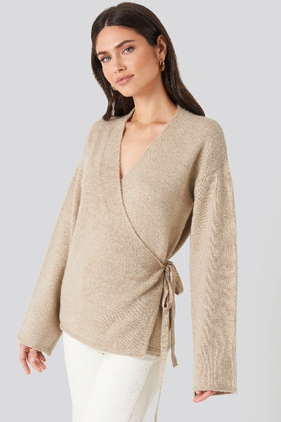 Na-kd Overlap Wide Sleeve Knitted Sweater - Beige In Light Beige