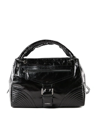 Twinset Black Crackle Leather Bowling Bag