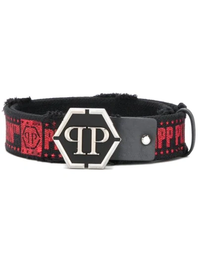 Philipp Plein Logo Plaque Belt In 0213 Black / Red