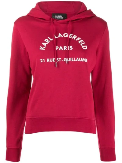 Karl Lagerfeld Address Logo Hoodie In Red