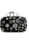 ALEXANDER MCQUEEN FOUR-RING EMBELLISHED SUEDE CLUTCH