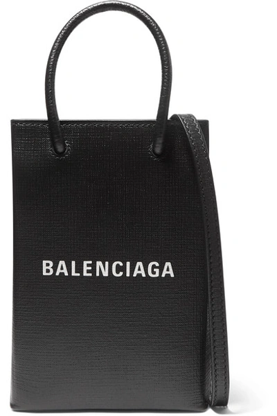 Balenciaga Shopping Mini Printed Textured-leather Shoulder Bag In Black