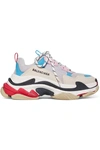BALENCIAGA TRIPLE S LOGO-EMBROIDERED LEATHER, NUBUCK AND MESH SNEAKERS