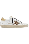GOLDEN GOOSE SUPERSTAR DISTRESSED LEATHER AND LEOPARD-PRINT CALF HAIR trainers