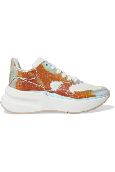 Alexander Mcqueen Smooth And Iridescent Leather Exaggerated-sole Trainers In Silver