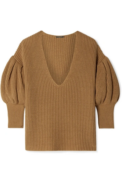 Caroline Constas Ribbed Cotton And Wool-blend Sweater In Camel
