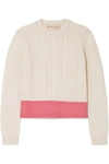 MARNI COLOR-BLOCK CABLE-KNIT WOOL SWEATER