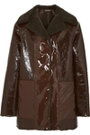 KASSL EDITIONS REVERSIBLE LACQUERED TEXTURED-LEATHER AND FAUX SHEARLING COAT