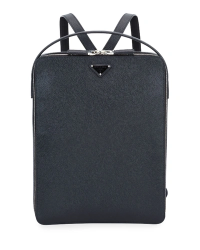 Prada Men's Large Saffiano Leather Square Backpack In Black