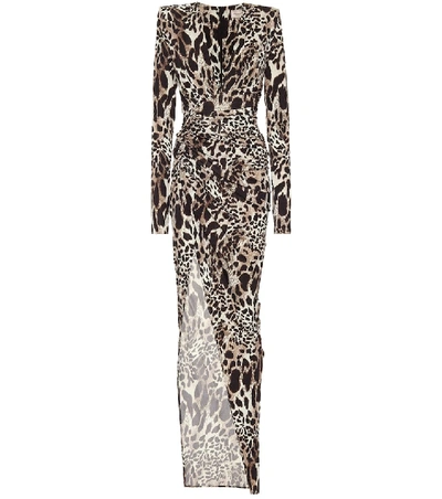 Alexandre Vauthier Crystal-embellished Animal-print Stretch-silk Satin Gown In Black
