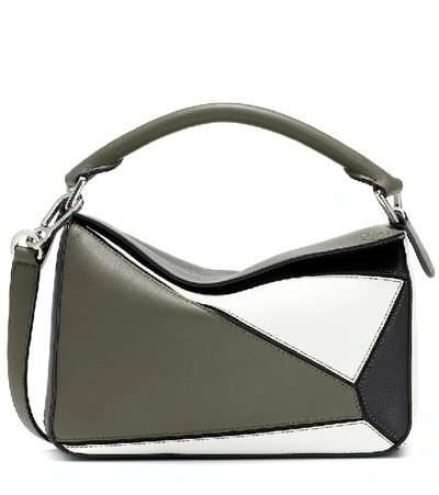 Loewe Puzzle Small Leather Shoulder Bag In Khaki Green