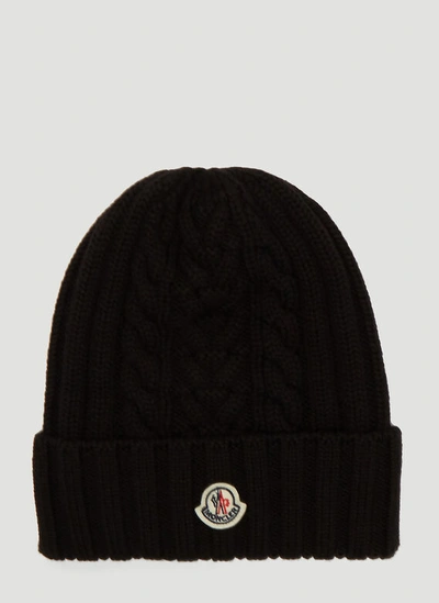 Moncler Cable Knit Beanie In Nero