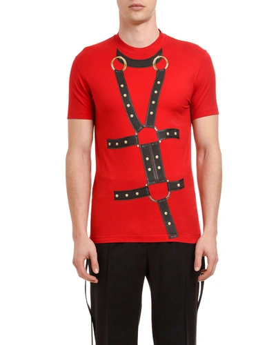 Versace Men's Slim-fit Harness Graphic Crewneck T-shirt In Red