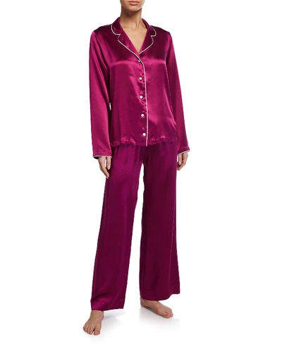 Derek Rose Bailey Classic Silk Pajama Set In Magenta