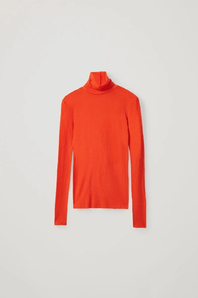 Cos Fine Roll-neck Wool Top In Orange