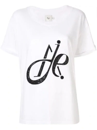 Aje Embellished Fleur Logo T-shirt In White