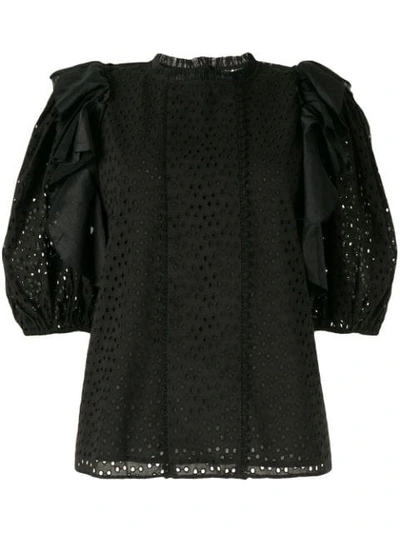 Aje Embroidered Lola Blouse In Black