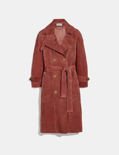 Coach Drapey Suede Trench Coat In Rose