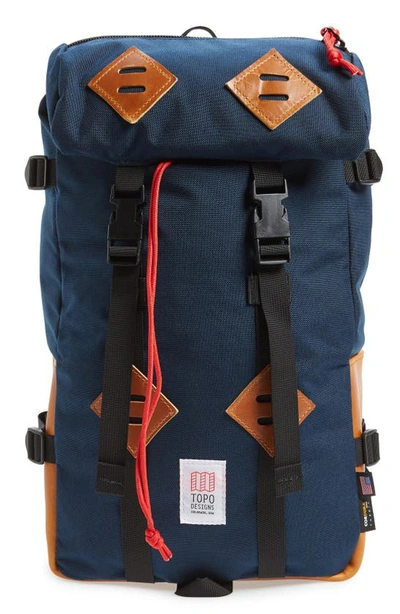 Topo Designs 'klettersack' Backpack In Navy/ Brown Leather