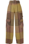 ROSIE ASSOULIN BELTED HOUNDSTOOTH WOOL WIDE-LEG trousers