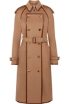 BURBERRY CONVERTIBLE LEATHER-TRIMMED WOOL AND CASHMERE-BLEND TRENCH COAT