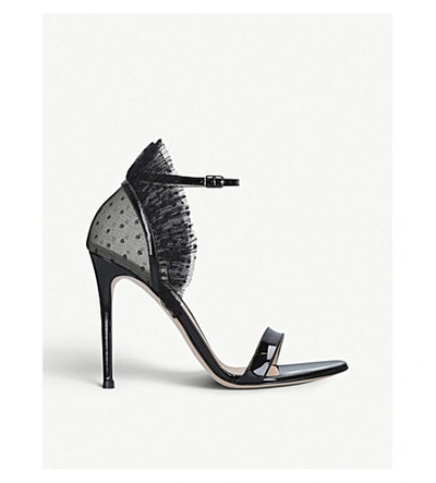 Gianvito Rossi Beatrice Ruffled Mesh And Patent Leather Pumps In Black