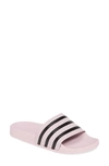 Adidas Originals Women's Adilette Striped Slide Sandals In Clear Pink/ Core Black