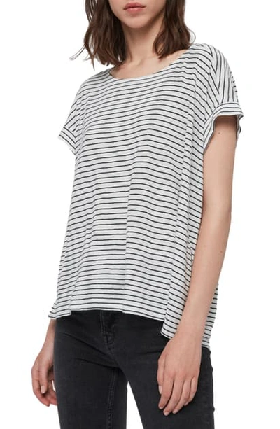 Allsaints Pina Stripe Linen & Cotton Tee In Chalk/ Ink