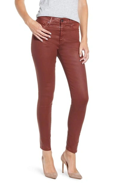 Ag Farrah Leatherette Mid-rise Ankle Skinny Jeans In Vin Ltt Lt Rich Crimson