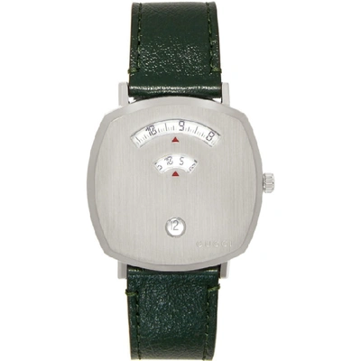 Gucci Silver And Green Grip Watch In Steel/green