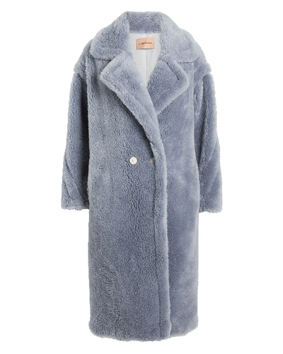 Yves Salomon Wool Teddy Coat In Blue-lt