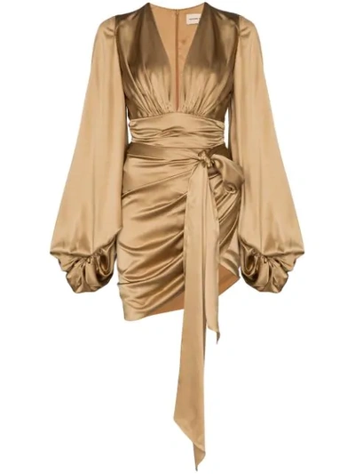 Alexandre Vauthier Bell-sleeve Ruched Mini Dress In Neutrals