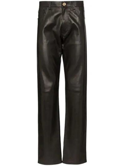 Versace Straight-leg Leather Trousers In Black