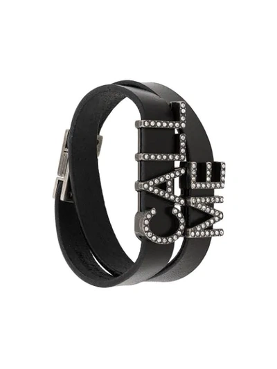 Saint Laurent Crystal-embellished Double-wrap Bracelet In Black