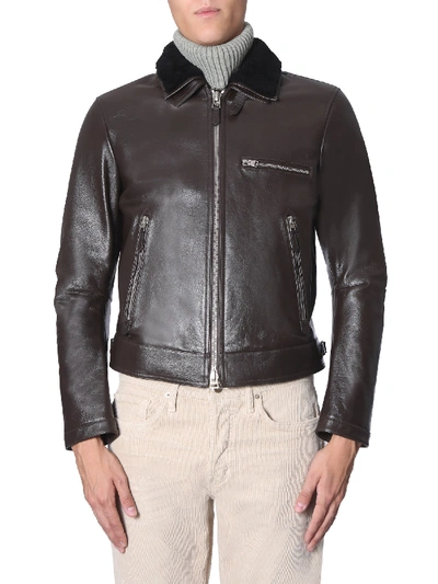 Tom Ford Leather Jacket In Marrone