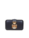 MOSCHINO CLUTCH TEDDY IN BLACK LEATHER,11056030
