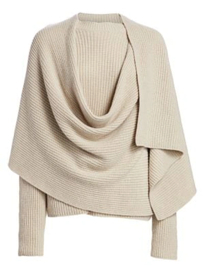 Agnona Cashmere Jumper With Attached Scarf In Travertine