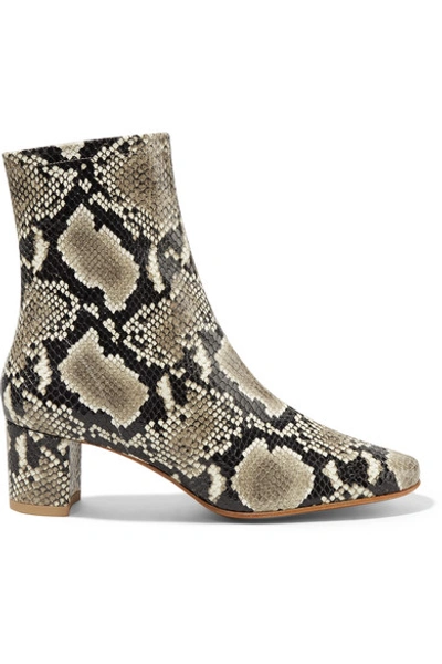 By Far Sofia Snake-effect Leather Ankle Boots In Brown