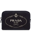 Prada Logo Cosmetics Pouch In Black