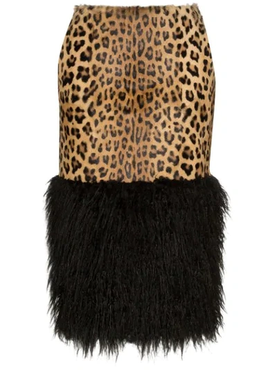 Saint Laurent Shearling And Leopard-print Faux Fur Midi Skirt In Black