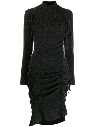 Almaz Gathered Drawstring Midi Dress In Black