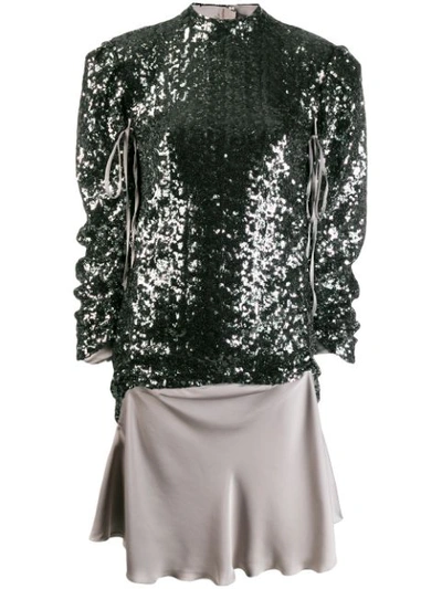 Almaz Sequin Gathered Sleeve Top In Silver